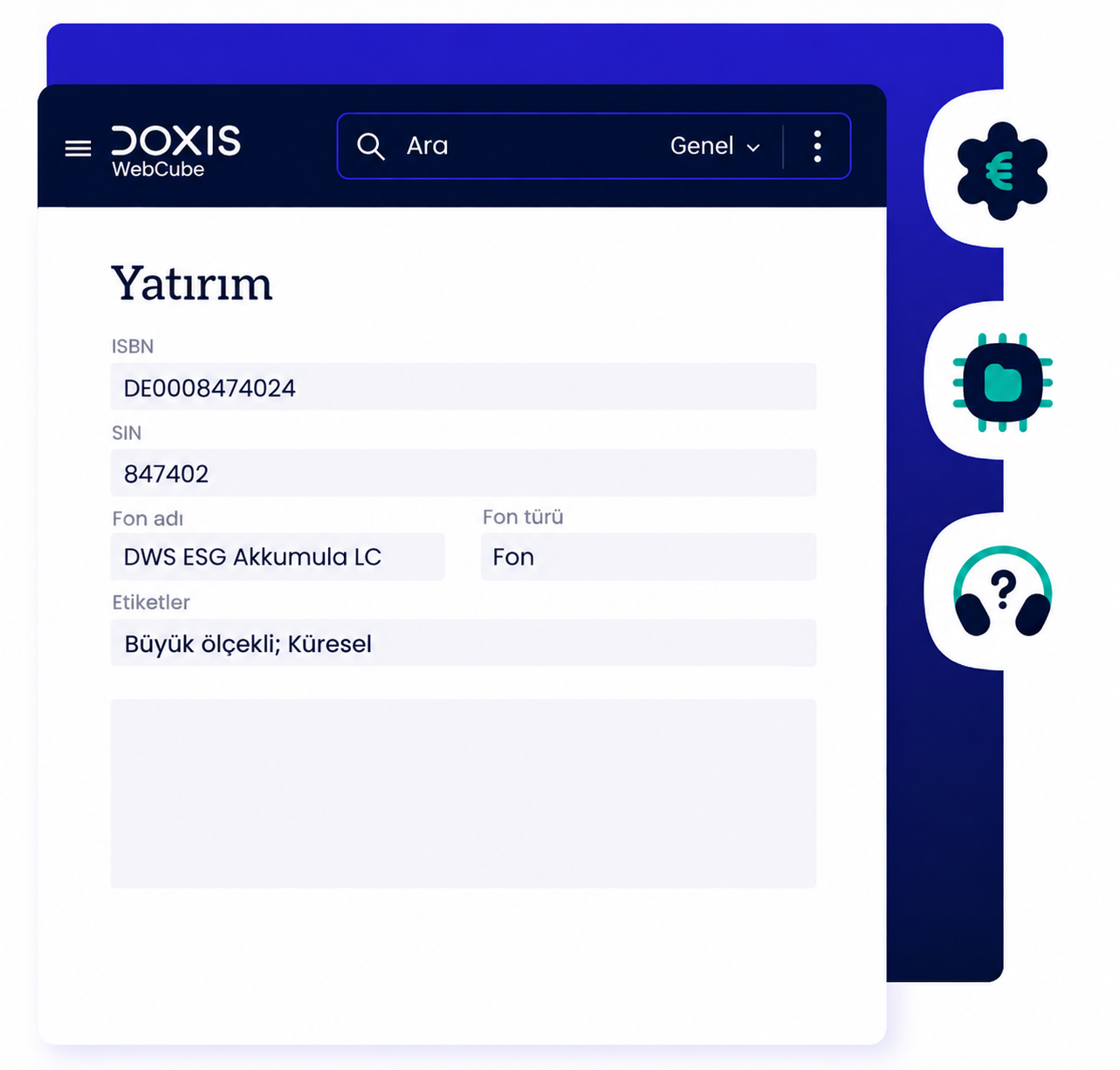 Bankacılık yatırım dosyası Doxis ekranı