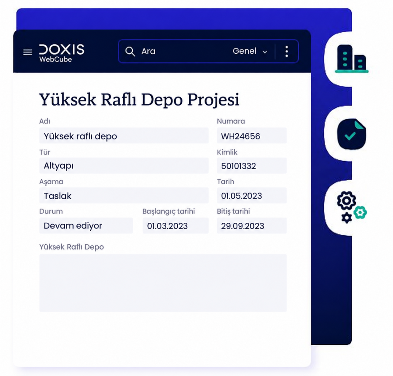 Üretim projesi Doxis ekranı